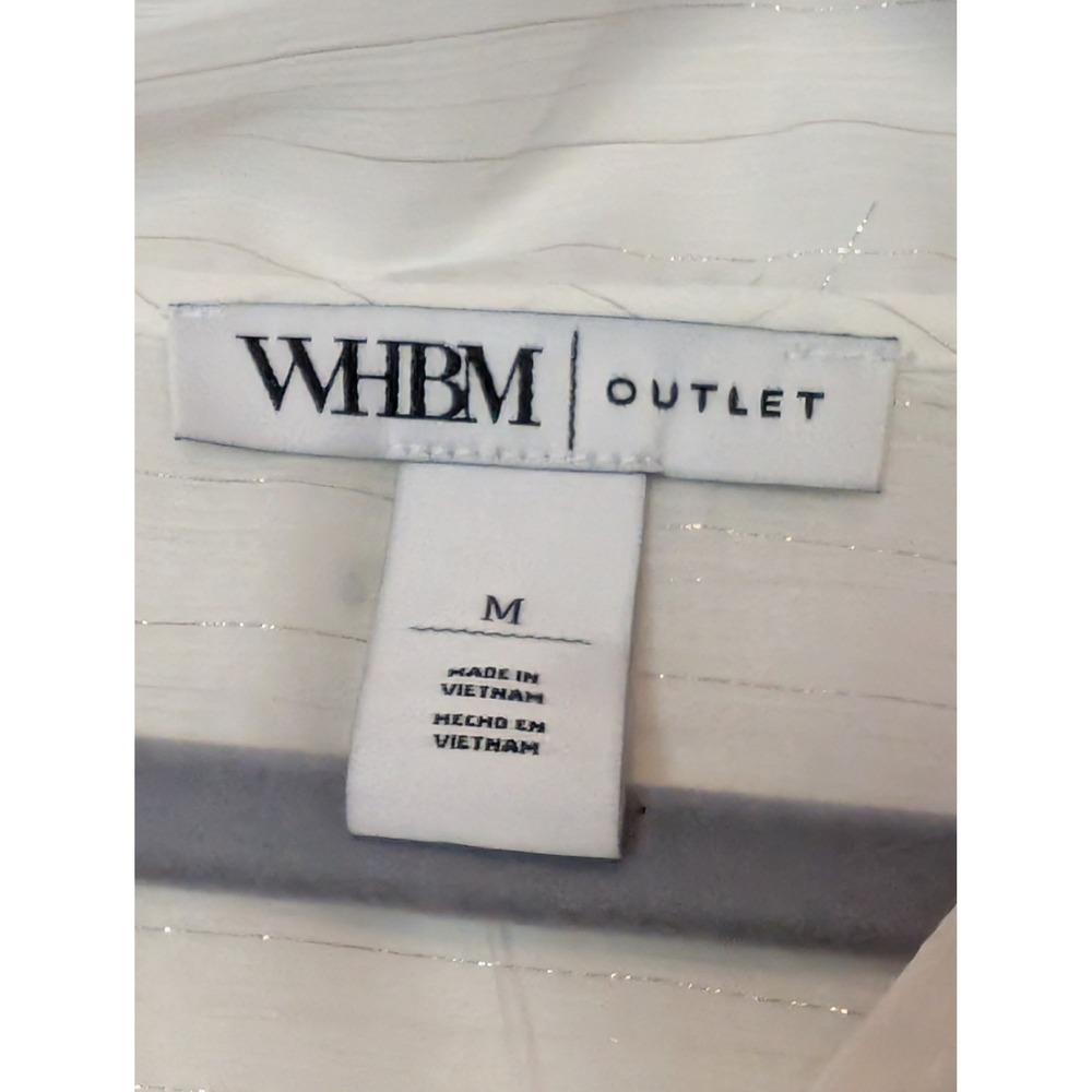 WHBM Tie Neck Blouse NWT White Metallic Pinstripe Ruffle M Office Romantic Fairy - Picture 6 of 12
